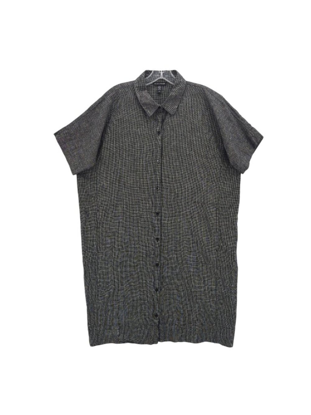 EILEEN FISHER Shirt Dress Hemp Organic Cotton Grid Shirtdress Boxy EUC Sz MEDIUM